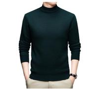 Men's Knitted Sweater Warm Breathable Stand-Up Collar Long Sleeves Pullover Temperament Casual Solid Color Knitwear F-Dark Green L