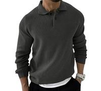 Men's Knitted Sweater Warm Comfortable Breathable Lapels Long Sleeves Pullover Temperament Casual Solid Color Knitwear X-Dark Grey XL
