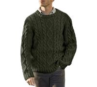 Men's Knitted Sweater Warm Comfortable Breathable Long Sleeves Pullover Temperament Casual Solid Color Knitwear F-Army Green L