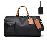 Men's Leather Garment Bag for Travel,Large-Capacity Multiple Pockets Luggage Bag, Leather Duffel Garment Bags with Shoulder Strap,Portable for Business Trips & Short-Distance Travel (Black)