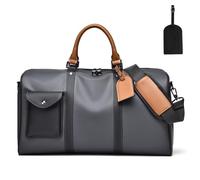 Men's Leather Garment Bag for Travel,Large-Capacity Multiple Pockets Luggage Bag, Leather Duffel Garment Bags with Shoulder Strap,Portable for Business Trips & Short-Distance Travel (Grey)