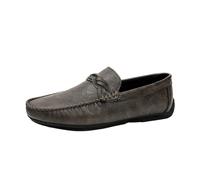 Men's Leather Loafers for Outdoor Walking Lightweight Anti Slip Comfortable Flat Heel Classic Casual Driving Shoes(Grey,43 EU)
