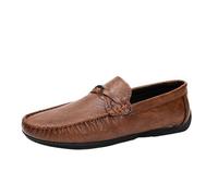 Men's Leather Loafers for Outdoor Walking Lightweight Anti Slip Comfortable Flat Heel Classic Casual Driving Shoes(Brown,41 EU)