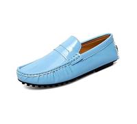 Men's Leather Loafers Slip-On Driving Shoes Lightweight Comfort Anti-Slip Sole Casual Business Wear(Blue,43)