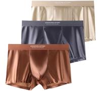 Men's Light Luxury Satin Ice Silk Fashion Breathable Boxer Briefs, Silky Sexy Chafing Mens Sleep Underwear. (3PCS,3XL)