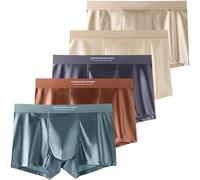 Men's Light Luxury Satin Ice Silk Fashion Breathable Boxer Briefs, Silky Sexy Chafing Mens Sleep Underwear. (5PCS,L)