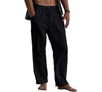Men's Linen Beach Casual Loose-Fitting Pants, Lightweight Breathable Summer Trousers for Vacation & Travel (XXL,Schwarz)