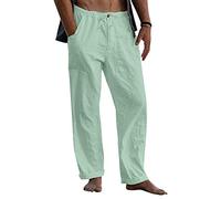 Men's Linen Beach Casual Loose-Fitting Pants, Lightweight Breathable Summer Trousers for Vacation & Travel (S,Bohnengrün)