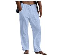 Men's Linen Beach Casual Loose-Fitting Pants, Lightweight Breathable Summer Trousers for Vacation & Travel (S,Hellblau)