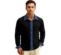 Men's Linen Denim Collared Long Sleeve Shirt Classic Fit Button Down Top for Summer Beach Vacation Outfits