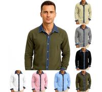 Men's Linen Denim Collared Long Sleeve Shirt Classic Fit Button Down Top for Summer Beach Vacation Outfits