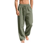 Mens Linen Pants Drawstring Relaxed Fit Straight Leg Casual Trousers (Army Green,XL)