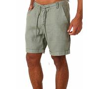 Men's Linen Shorts Men's Thin Soft Athletic Shorts Men's Short Solid Color Straight Cylinder Casual Shorts Men's Zipper Front Linen Shorts B-Green L