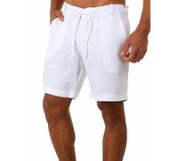Men's Linen Shorts Men's Thin Soft Athletic Shorts Men's Short Solid Color Straight Cylinder Casual Shorts Men's Zipper Front Linen Shorts A-White XXL