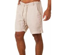 Men's Linen Shorts Men's Thin Soft Athletic Shorts Men's Short Solid Color Straight Cylinder Casual Shorts Men's Zipper Front Linen Shorts D-Beige L