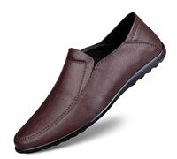 Men's Loafers Solid Color Vegan Leather Loafers Slip Resistant Lightweight Flexible Classic Slip-ons(Brown,38 EU)