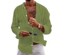 Men's Long Sleeve Shirt Solid Color Lapel Linen Shirt Wicking Breathable Men's Lightweight Shirt Spring Summer Thin Cut Basic Shirt Casual Travel Men Outdoor Shirt H-Green M