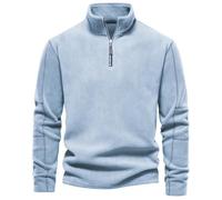 Mens Long Sleeve Stand Collar Sweatshirt Quarter Zip Fleece Pullover (Blue,L)