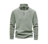 Mens Long Sleeve Stand Collar Sweatshirt Quarter Zip Fleece Pullover (Green,S)