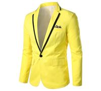 Men'S Long Sleeve Suit Lightweight Fashion Color Matching Transitional Jacket Wedding Banquet Casual Blazer H-Yellow 3XL