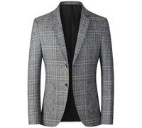 Men'S Long Sleeve Suit Slim Fit Fashion Checkered Light Jacket Business Work Casual Blazer A-Grey XXL