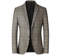 Men'S Long Sleeve Suit Slim Fit Fashion Checkered Light Jacket Business Work Casual Blazer B-Coffee M