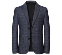 Men'S Long Sleeve Suit Slim Fit Fashion Checkered Light Jacket Business Work Casual Blazer D-Blue L