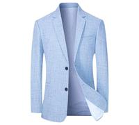 Men'S Long Sleeve Suit Slim Fit Fashion Solid Color Multi-Pocket Light Jacket Business Work Casual Blazer J-Light Blue XXL