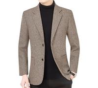 Men'S Long Sleeve Suit Slim Fit Fashion Solid Color Transitional Jacket Business Work Casual Blazer A-Coffee L