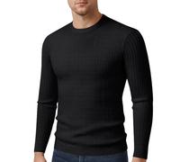Men's Long-Sleeve Sweater Classic Casual Solid Color Basic Pullover Regular Fit Soft Breathable Knitwear A-Black 3XL