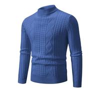 Men's Long-Sleeve Sweater Classic Casual Solid Color Basic Pullover Regular Fit Warm Fashion Knitwear E-Blue XL