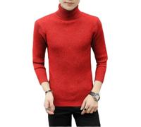 Men's Long-Sleeve Sweater Regular Fit Comfortable Warm Basic Pullover Classic Casual Solid Color Knitwear E-Red XXL