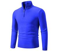Men's Long-Sleeve Sweater Regular Fit Half Zipper Stand-Up Collar Basic Pullover Classic Casual Solid Color Knitwear H-Blue L
