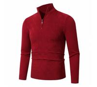 Men's Long-Sleeve Sweater Regular Fit Half Zipper Stand-Up Collar Knitwear Classic Casual Solid Color Basic Pullover E-Wine Red XXL