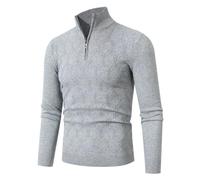 Men's Long-Sleeve Sweater Regular Fit Half Zipper Stand-Up Collar Knitwear Classic Casual Solid Color Basic Pullover J-Grey XL