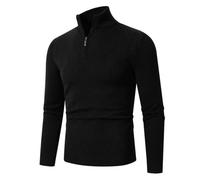 Men's Long-Sleeve Sweater Regular Fit Half Zipper Stand-Up Collar Knitwear Classic Casual Solid Color Basic Pullover K-Black M