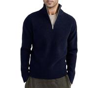Men's Long-Sleeve Sweater Regular Fit Soft Breathable Knitwear Classic Fashion Casual Solid Color Basic Pullover C-Dark Blue XL