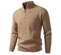 Men's Long-Sleeve Sweater Regular Fit Soft Breathable Knitwear Classic Fashion Casual Solid Color Basic Pullover G-Khaki M