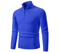 Men's Long-Sleeve Sweater Regular Fit Stand-Up Collar Solid Color Knitwear Classic Fashion Casual Basic Pullover V-Blue XXL