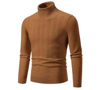 Men's Long-Sleeve Sweater Regular Fit Stand-Up Collar Warm Basic Pullover Classic Casual Solid Color Knitwear Z-Caramel XL
