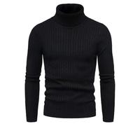 Men's Long-Sleeve Sweater Regular Fit Stand-Up Collar Warm Basic Pullover Classic Casual Solid Color Knitwear F-Black XXL