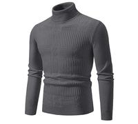 Men's Long-Sleeve Sweater Regular Fit Stand-Up Collar Warm Basic Pullover Classic Casual Solid Color Knitwear M-Dark Grey M