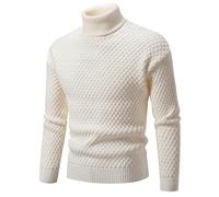 Men's Long-Sleeve Sweater Regular Fit Stand-Up Collar Warm Basic Pullover Classic Casual Solid Color Knitwear A-White L