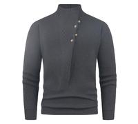 Men's Long-Sleeve Sweater Regular Fit Warm Breathable Basic Pullover Classic Casual Solid Color Knitwear C-Dark Grey XXL