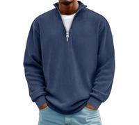 Mens Long Sleeve Sweatshirt Textured Zip Neck Casual Pullover (Navy,3XL)