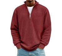 Mens Long Sleeve Sweatshirt Textured Zip Neck Casual Pullover (Red,3XL)