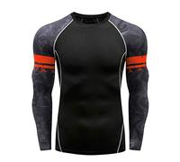 Men's Long T Shirt Yoga Sleeve Fitness to Print Soft Blase Fashion Men's Blouse (Orange, L)