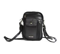 Mens Lorenz Bolso de cuero para hombre, con correa para muñeca y para hombro, color negro