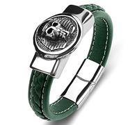 Men's Pair of Bracelets Men's Vintage Skull Bracelets Cool Green Wrist Chain Stainless Steel with Magnetic Clasp Length 16.5 cm, Faux, Without Zirconia