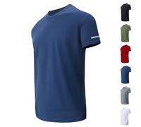 Men's Plain Reflective Design Sports tee, Lightweight Quick Dry Breathable Fabric for Man Running Training Gym (Blue,L)